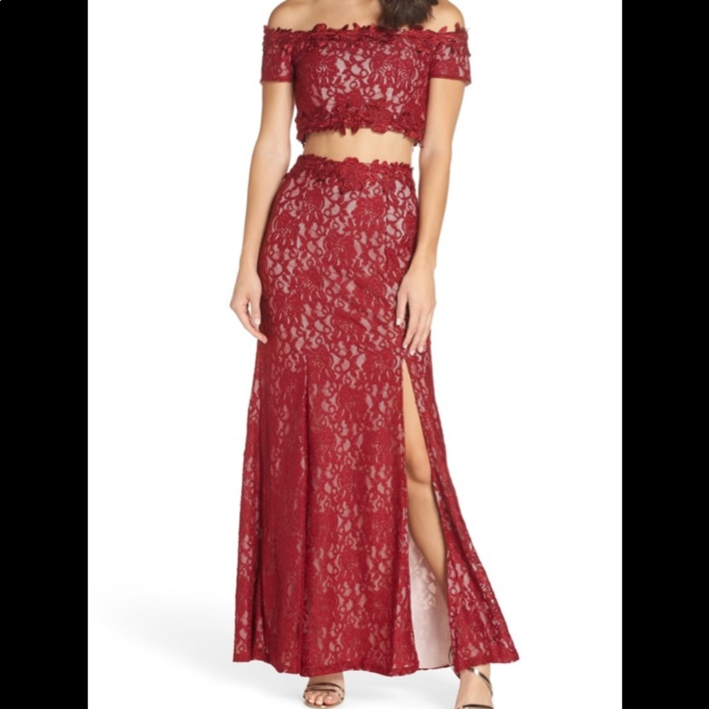 Two piece floor length prom gown has only been worn once like new